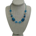 Cerulean Blue Acrylic Faceted & Silver Ball Beaded Necklace Photo 0