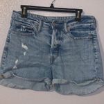 Old Navy blue lightly distressed O.G. Straight Secret smooth pockets jean shorts Photo 0