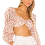 Bardot Large Orange White Paisley Eyelet Crop Long Sleeve Blouse Women's size 10 Photo 0