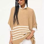 J.Crew  One Size Tan White Mock Neck Poncho Stripe Pullover Sweater Kimono Sleeve Photo 0
