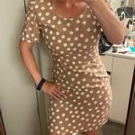 Vintage 90s polka dot dress mini neutral tan white dots XS Small Photo 0