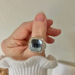 Blue Square Cushion Checkerboard Cut Silver Ring “Cinderella” Masculine Statement Jewelry Photo 1