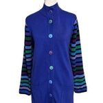 Bob Mackie Wearable Art Blue & Multicolor Stripe Sleeve Button Up Cardigan Small Photo 0