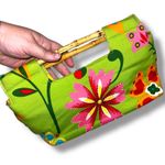 Vintage Y2K Braciano Purse Bag Tropical Floral Beaded Bamboo Handles Green Pink Photo 9