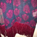 LuLaRoe  Cover Up Shawl Monroe Navy w/ Raspberry Pattern & Fringe Sz L BNWT Photo 2