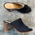 Nine West  Blue Denim Gemily Block Heel Peep Toe Mules Size 7.5 Photo 0