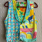 Jams World  Vintage Colorful Floral Abstract Button Front Vest Sz S Photo 0
