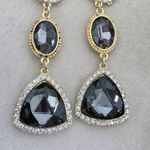 Boutique Statement Long Glam Earrimgs Gold with Smokey Grey Photo 3