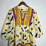 MELLODAY  Boho Colorful Floral Tunic with tie‎ neck Sz L Photo 5