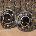 Sterling Silver Smokey Topaz  Faceted Filigree Accent Oval Earrings Photo 4