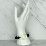 Chunky Black Beaded Green Open Oval Shell Bracelet Photo 2