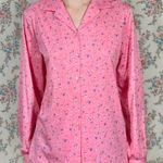 Vintage 70s bright pink tulip floral print button up blouse Size M Photo 0