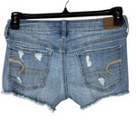 American Eagle  SZ 4 Shortie Jean Shorts Distressed Frayed Hems Stretch Low-Rise Photo 2