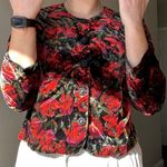 Norton Mcnaughton 🦋 Vintage Red Floral Black Velvet Jacket Medium Photo 8