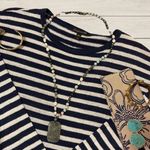 Eileen Fisher Striped Navy & White Sweater Linen Sz L Classic Fisherman Preppy Photo 1