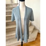Eileen Fisher Light Blue Metallic Organic Linen Short Sleeve Long Line Cardigan Photo 1