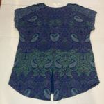 Lucky Brand  Women’s Paisley Print Top Navy Blue Split Back Print Shirt Photo 2