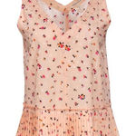 Rebecca Taylor  Floral Silk Blouse Pleated V-Neck Pink Peach Size 10 Photo 0