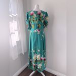 Minh Phuong Teal Floral Print Sweetheart Neckline Half Sleeve Maxi Dress Blue Photo 5