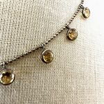 Italian .925 Sterling Silver Station Necklace w/ Golden Gemstones (Citrine or Ye Photo 1
