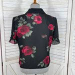 Studio I  Sheer Ruffle‎ Trim Roses Floral Crop Y2K Blouse Black Red 8 Gothic Top Photo 3