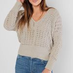 Free People Best Of You Natural Open Knit Long Sleeve Slouchy Boho Sweater XS Photo 2