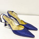 St. John  Sapphire Blue Satin Size 8 Sling Backs ITALY Jeweled Pump Shoe Photo 2