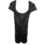 Lucy in the Sky Black Square Neckline Sparkly Ruched Fitted Mini Dress Photo 3