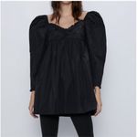 ZARA  Black Embroidered Mini Babydoll Dress Long Puff Sleeves Size XS NEW Photo 1