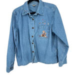 Christopher & Banks VTG  Fall Embroidered Denim Shirt Women XL Bears Leaf Teacher Photo 0
