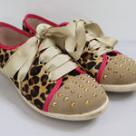 London Sole Jane Winkworth Cheetah Hair Studded‎ Sneakers Big Bow Size 40 US 9.5 Brown Photo 0