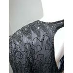 100% Silk Vintage Women’s Black Beaded Open Back MIDI Dress LARGE Photo 8