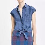 Madewell Blue Sleeveless Button Down Shirt with Tie Front Photo 1