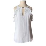 Cache  White Ruffle Flutter Halter Keyhole Top Blouse Sleeveless Size Medium NWT Photo 5
