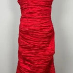 Alex Evenings Gown Dress 12 Red Taffeta Off the Shoulder Formal Cocktail Sheath Photo 0