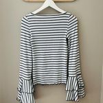 Free People  Striped Bell Sleeve Top Black/White Sz XS Photo 7