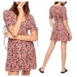 Free People Laced Up Corset Mid Sleeve Floral Mini Dress in Black Combo Size S Photo 1