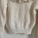 Anthropologie  Ivory White Ruffled Boat Neck Soft Wool Knit Sweater Size Medium Photo 5