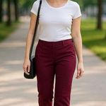 7th Avenue Design Studio Size 4 Burgundy Chino Dress Pants Stretch Work Trousers Purple Photo 0