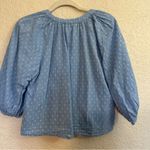 Badgley Mischka  Women's‎ Medium Pastel Blue Swiss Dot Cotton Puff Sleeve Blouse Photo 4