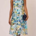 Adrianna Papell  Womens  Floral Printed Veiled‎ Fit & Flare Blue Dress Size 8 NWT Photo 0