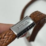Chico's Brown Leather Braided Silver Logo Accents Chain Belt Statement 39'' Boho Photo 1