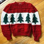 Vintage Hand Knit Christmas Trees Novelty Acrylic Sweater Womens Small Red White Photo 0
