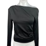 Women's Black One Shoulder Neck Stretch Long Sleeve Fitted Blouse Top Size S Photo 0