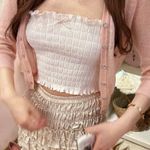 Japanese Kawaii Style Pastel Blue Cottage Ballet Y2K Ruffle Bibbon Bow Crop Top Photo 3