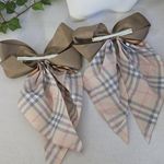 Boutique Pair Caramel Tartan Plaid and Tan Hair Bow Alligator Clip Photo 2