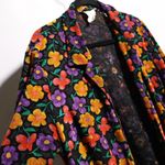 VTG 80 Black Floral Long Open Cardigan Notch Collar Flowers 2XL Whimsigoth Retro Size XXL Photo 1
