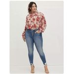 Torrid  Pink Floral Chiffon‎ Smocked High Mock Neck Long Sleeve Blouse Size 3X Photo 1