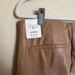 ZARA Faux Leather High Rise Straight Leg Pants Leggings Split Hem Sz XL tan NEW Photo 5
