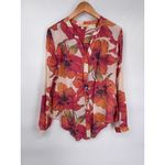 Hope & Harlow Button Front Top Womens Medium White Red Poppy Print Boho Photo 1